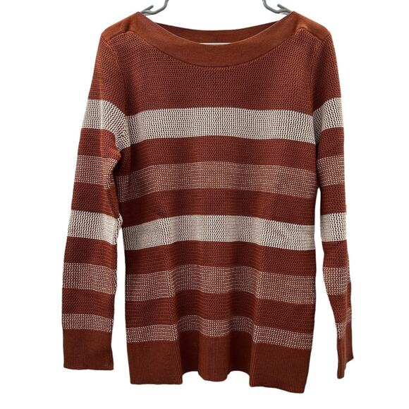 Market & Spruce Tawnee Cotton Blend Rust & White Stripe Waffle Sweater Sz L NEW - Picture 3 of 8